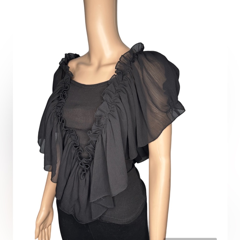 Paper tee black ruffle short sleeve women’s top size S